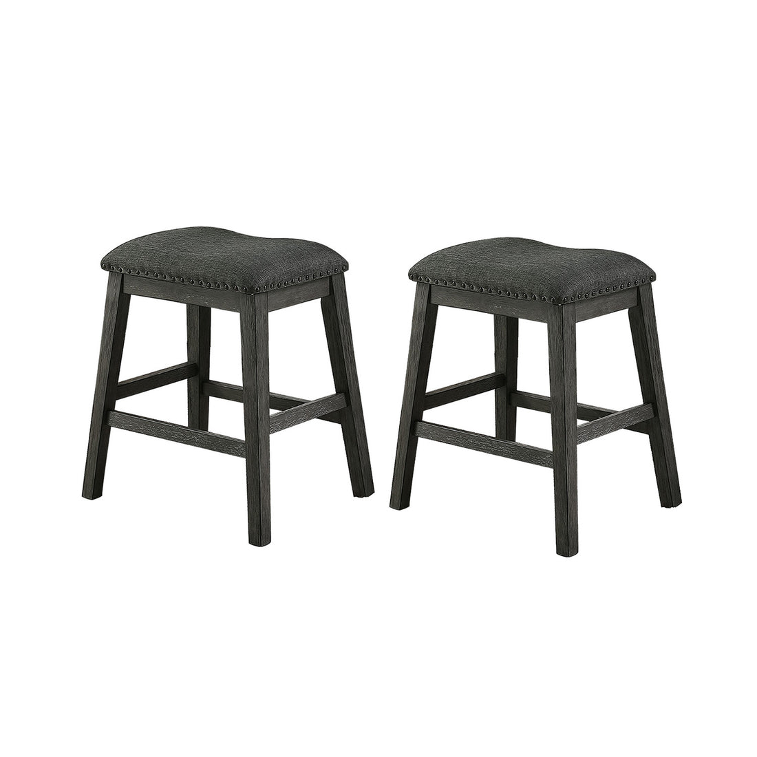 Linen Fabric Padded Counter Stool, Dark Grey Set Of 2 Solid Dark Gray Dining Room Rectangular Bar Stools Solid Wood