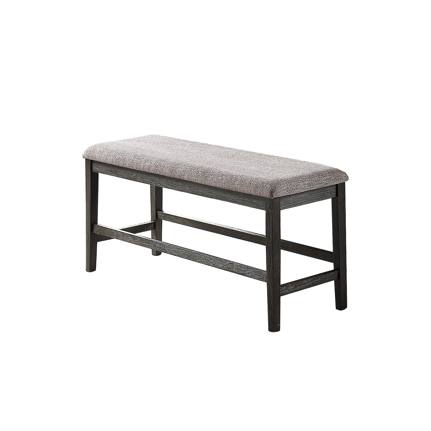 High Bench With Upholstered Cushion,Grey Solid Grey Dining Room Rubberwood Rubber Wood
