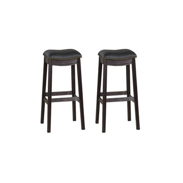 Black Pu Upholstery Bar Stool, Set Of 2 Solid Black Dining Room Rectangular Bar Stools Solid Wood