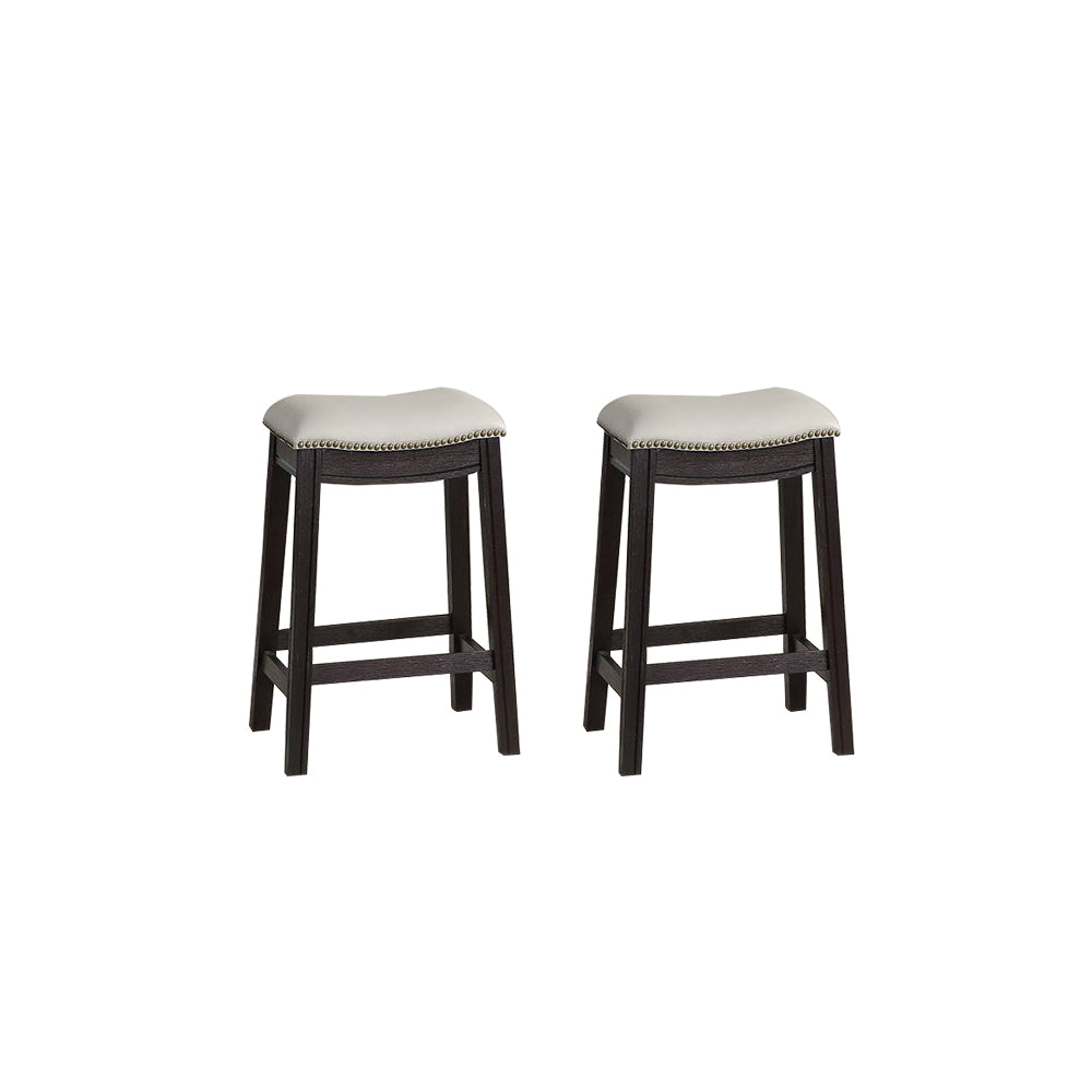 Grey Pu Upholstery Counter Stool, Set Of 2 Solid Grey Dining Room Rectangular Bar Stools Solid Wood