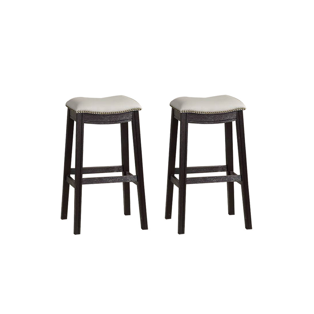 Grey Pu Upholstery Bar Stool, Set Of 2 Solid Grey Dining Room Rectangular Bar Stools Solid Wood