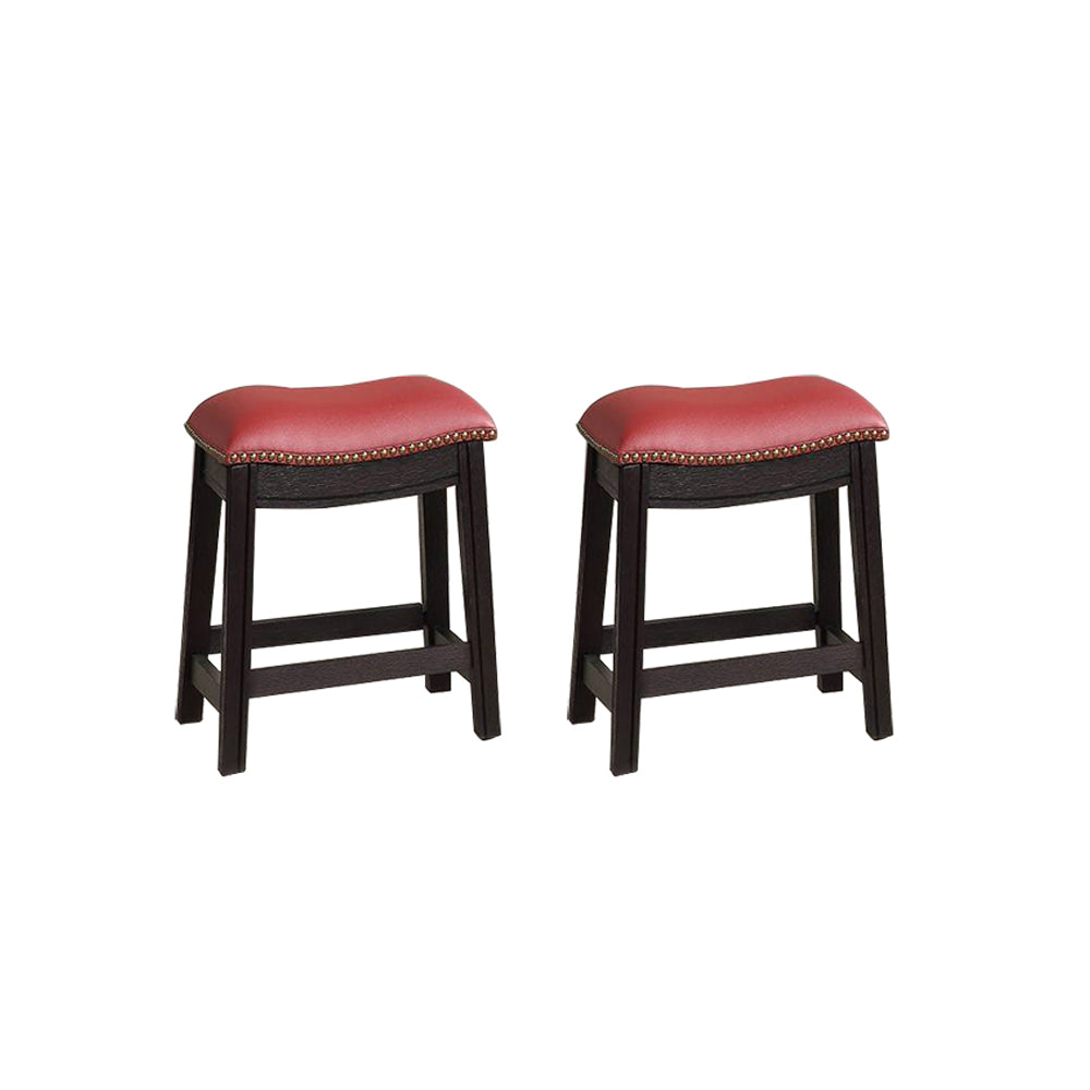 Burdy Pu Upholstery Stool, Set Of 2 Solid Burgundy Dining Room Rectangular Bar Stools Solid Wood