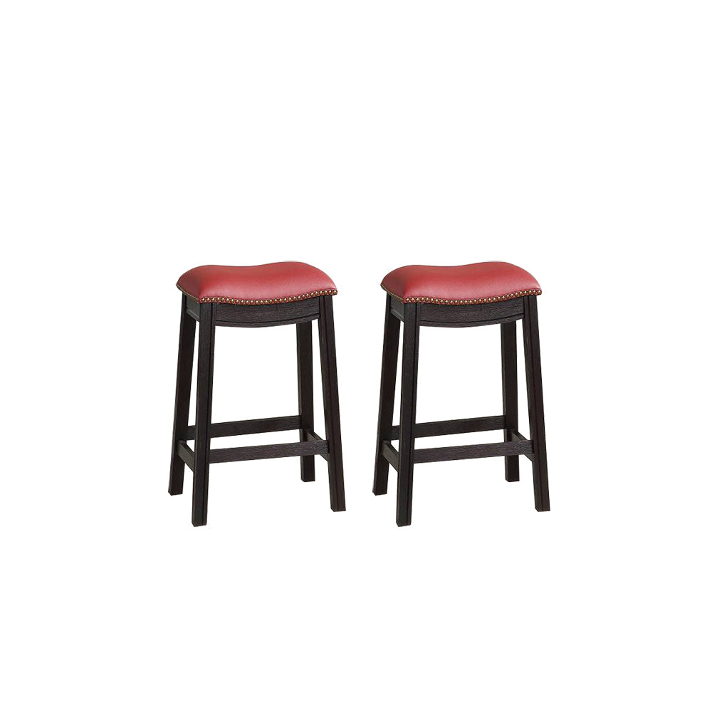 Burdy Pu Upholstery Counter Stool, Set Of 2 Solid Burgundy Dining Room Classic Rubberwood Rubber Wood