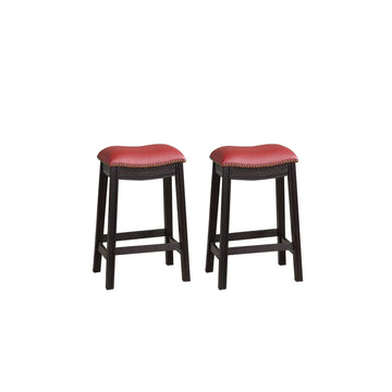 Burdy Pu Upholstery Counter Stool, Set Of 2 Solid Burgundy Dining Room Classic Rubberwood Rubber Wood