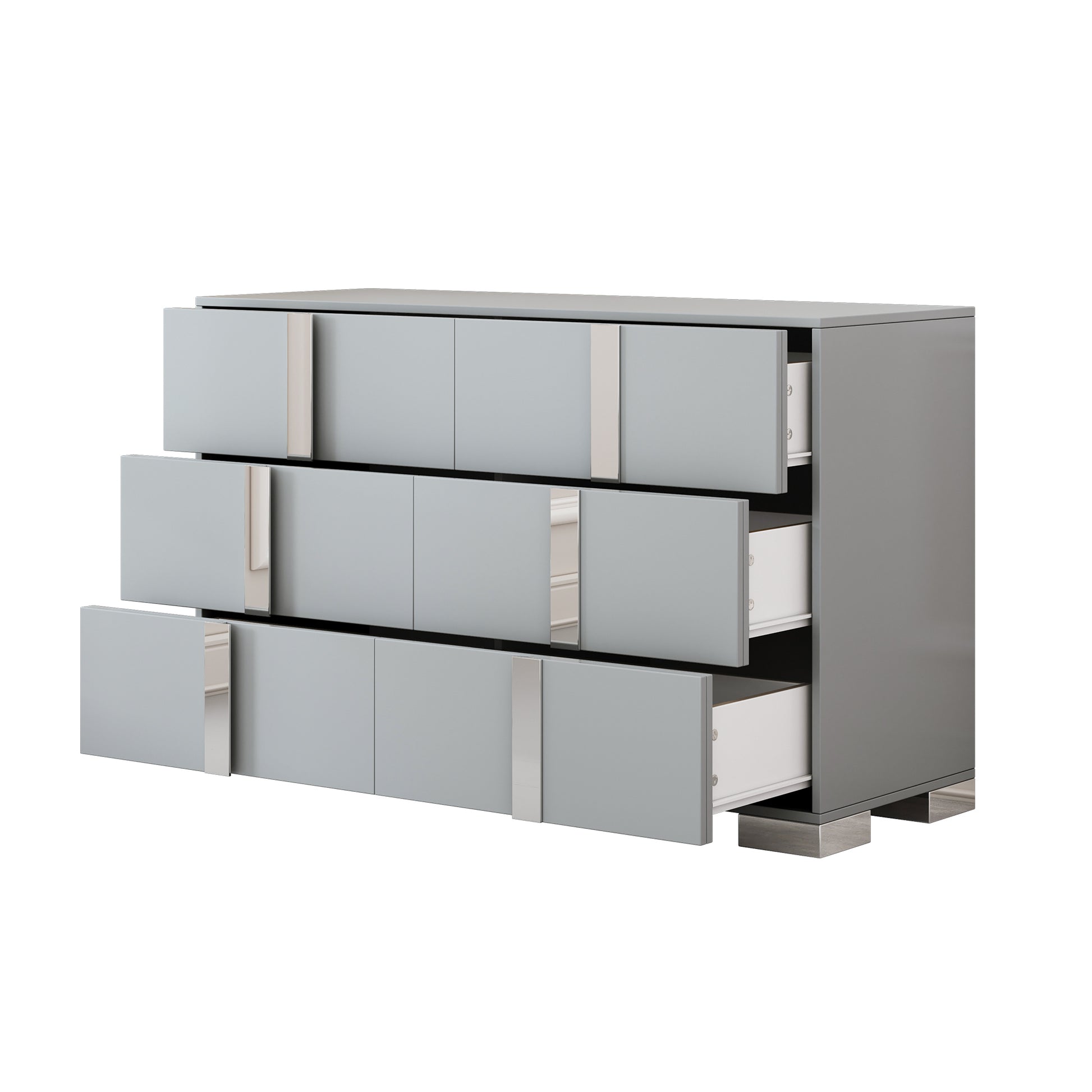 Elegant Modern Dresser With Metal Handle,Mirrored Storage Cabinet With 6 Drawers For Bedroom,Living Room,Grey Grey Mdf Metal