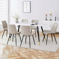 Table And Chair Set, White Imitation Marble Texture Rock Board Table Top, Black Metal Table Legs, Stable And Beautiful. Modern Simple Dining Table, Comfortable Seating. White Gray Metal