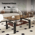 Rectangle Coffee Table, Tempered Glass Tabletop With Mdf Layer, Modern Table For Living Roombrown Glass Brown Black Tempered Glass