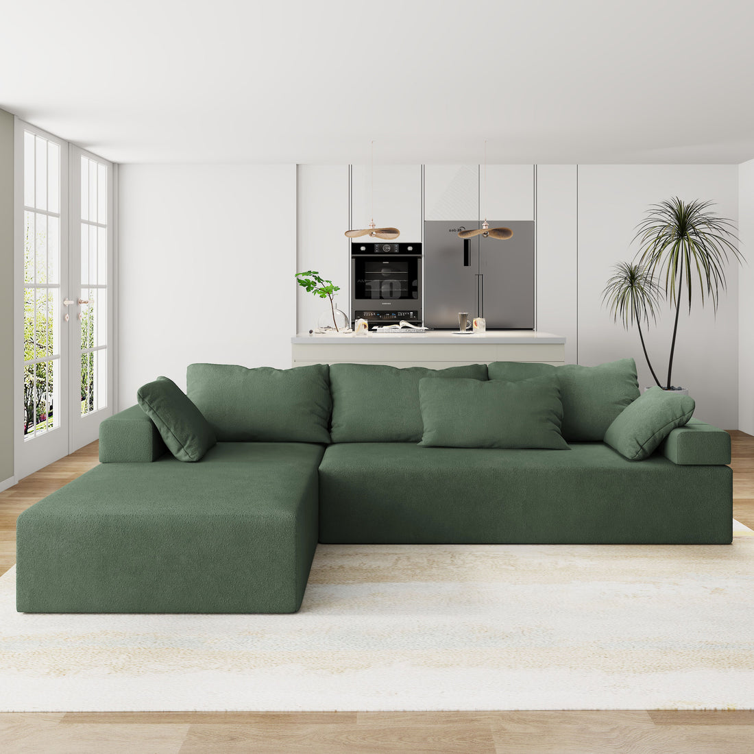 Modern Upholstered Sectional Sofa Couch Set,Modular 108" L Shaped Sectional Living Room Sofa Set With 6 Pillows,Free Combination Sofa Couch For Living Room,Bedroom Left Chaise Green Foam Chenille 3 Seat