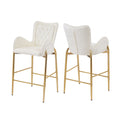 28.75Inch Counter Height Bar Stools Set Of 2, Bar Height Arm Chairs, Velvet Fabric Stools With Golden Legs And Footrests, White Solid Kitchen Tufted Back Set Of 2 Wood White Powder Coated Foam Spot