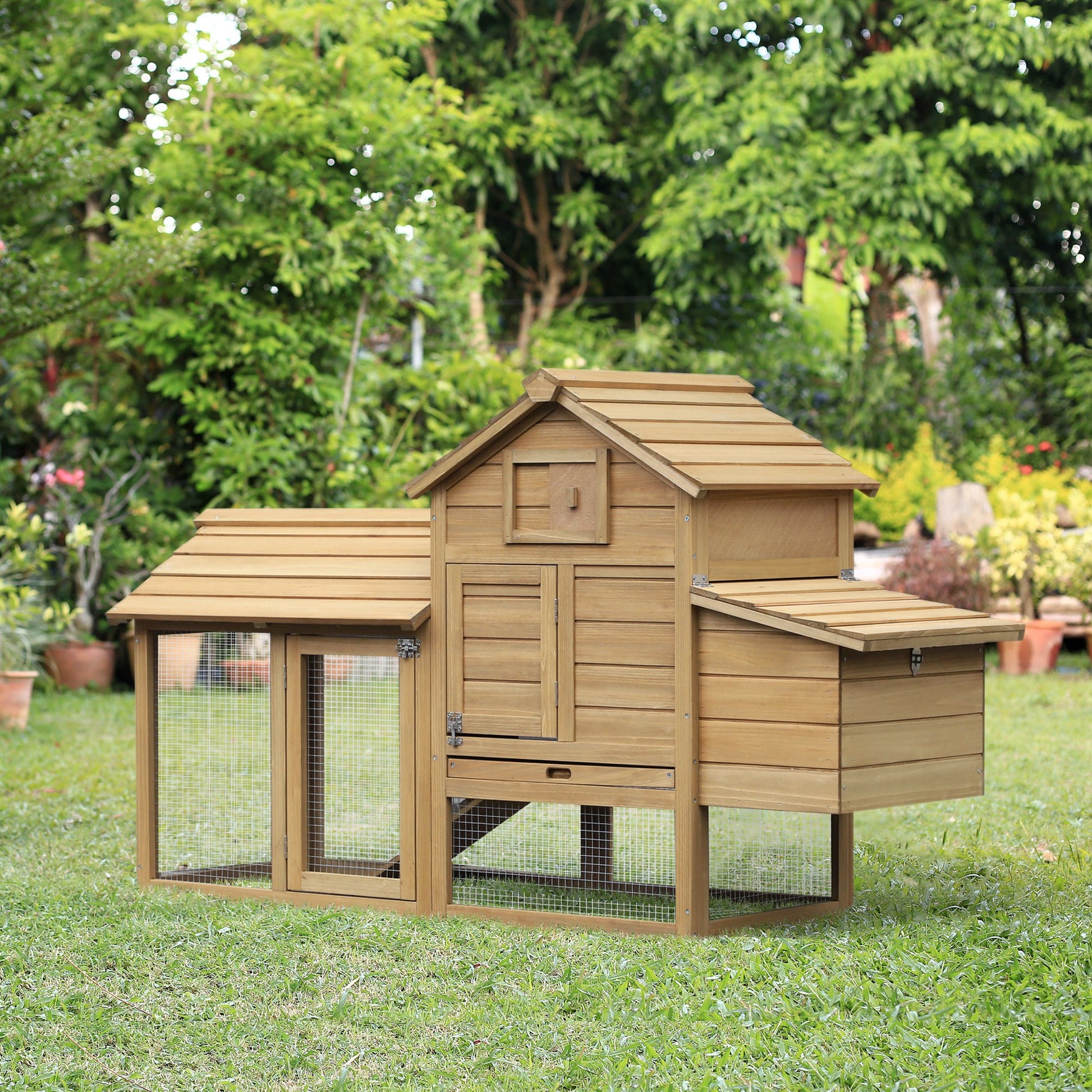 Pawhut 59" Small Wooden Chicken Coop Hen House Poultry Cage For Outdoor Backyard With 2 Doors, Nesting Box And Removable Tray, Natural Wood Natural Wood