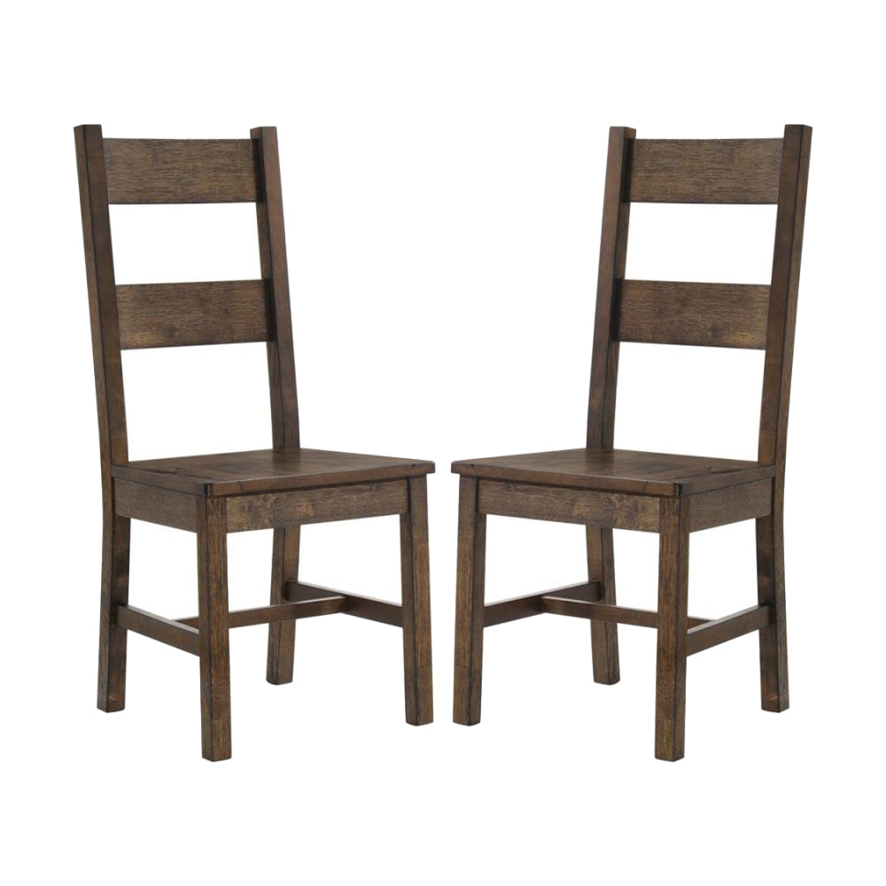 Set Of 2 Wooden Dining Chairs In Rustic Golden Brown Rustic Brown Dining Room Dining Chairs Ladder Back Set Of 2 Mdf