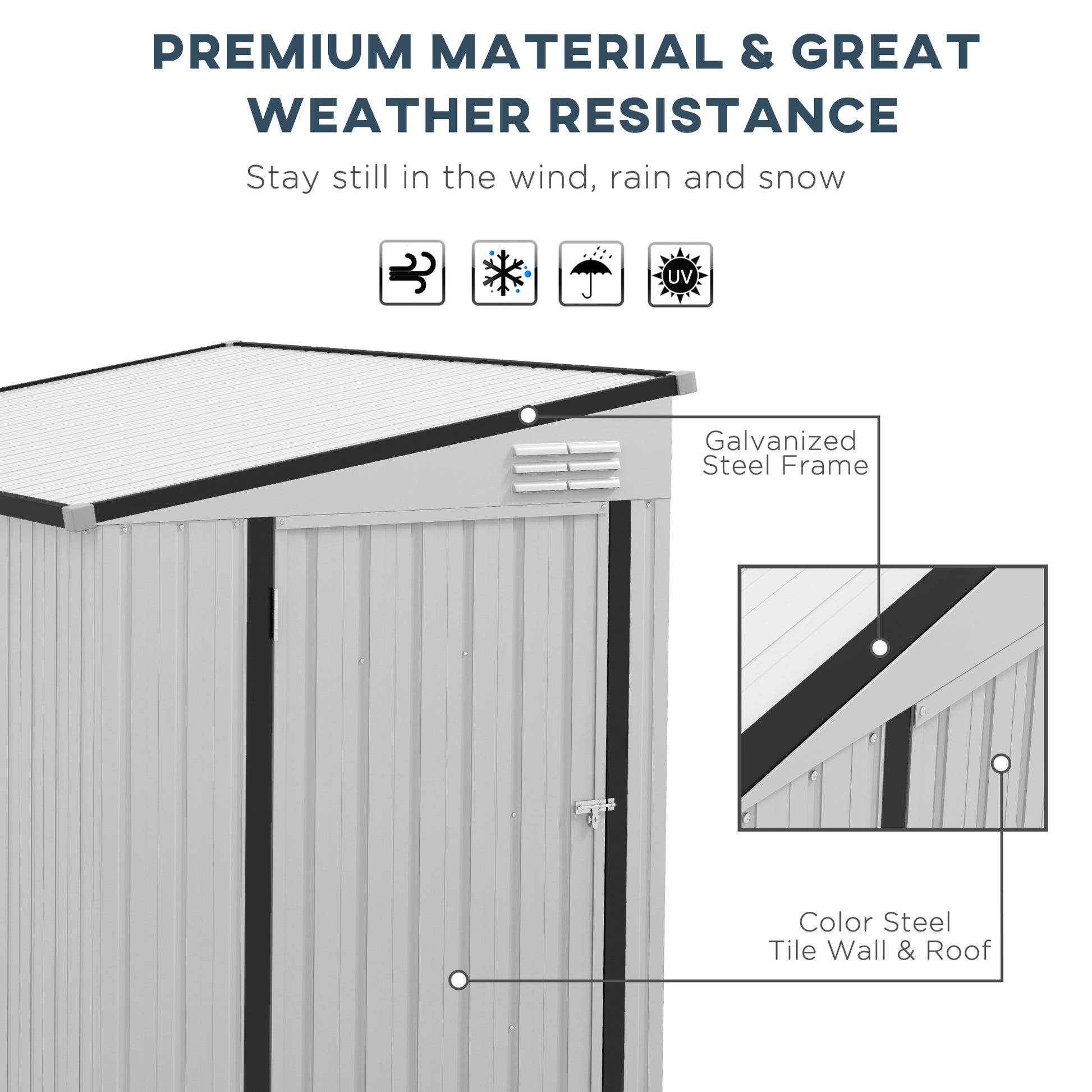 Outsunny 4' X 6' Metal Outdoor Storage Shed, Lean To Storage Shed, Garden Tool Storage House With Lockable Door And 2 Air Vents For Backyard, Patio, Lawn, White White Steel