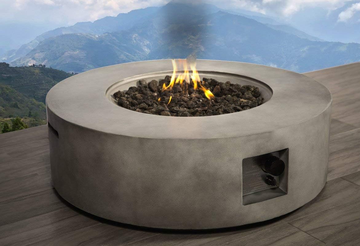 12" H Fiber Reinforced Concrete Outdoor Fire Pit Table Gray Garden & Outdoor Modern Stone Stainless Steel