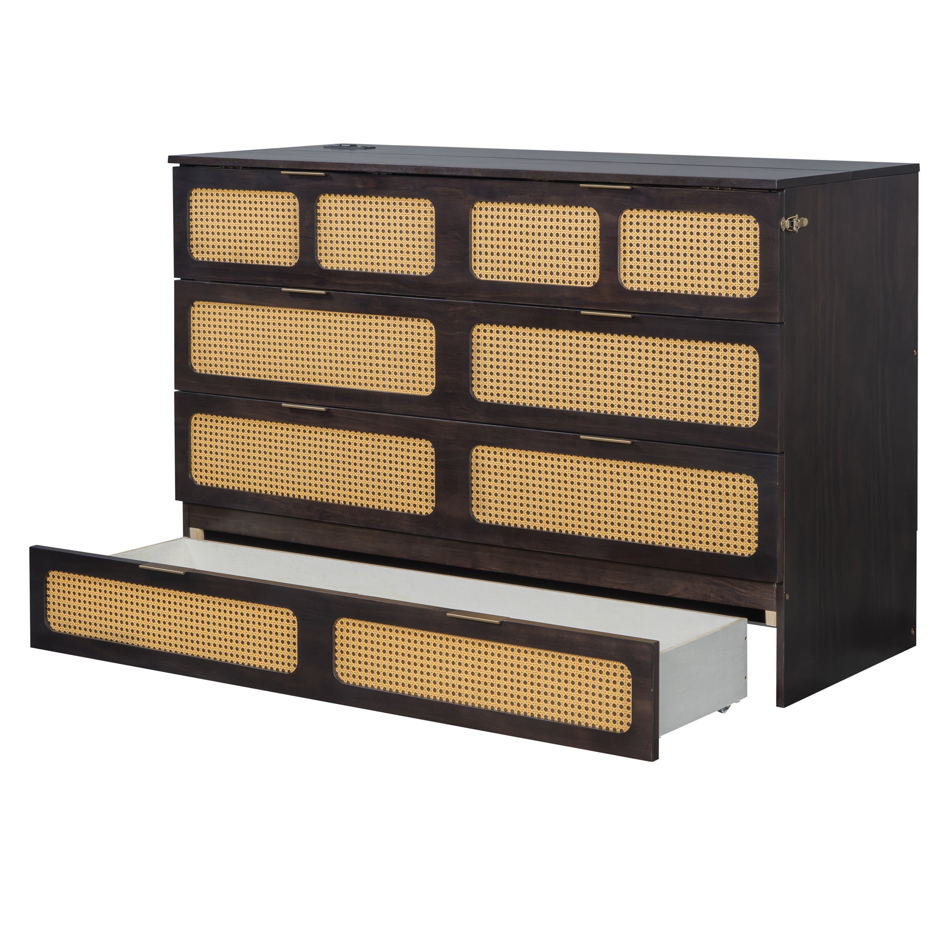 Queen Murphy Bed With Large Drawers,Espresso Queen Espresso Plywood