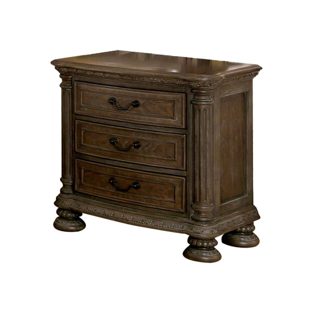 Traditional Rustic Natural Finish Solid Wood 1Pc Nightstand Bronze Hanging Pull Bedroom Bedside Table W 3 Drawers Natural,Rustic 3 Drawers Bedside Cabinet Bedroom Contemporary,Traditional Drawers