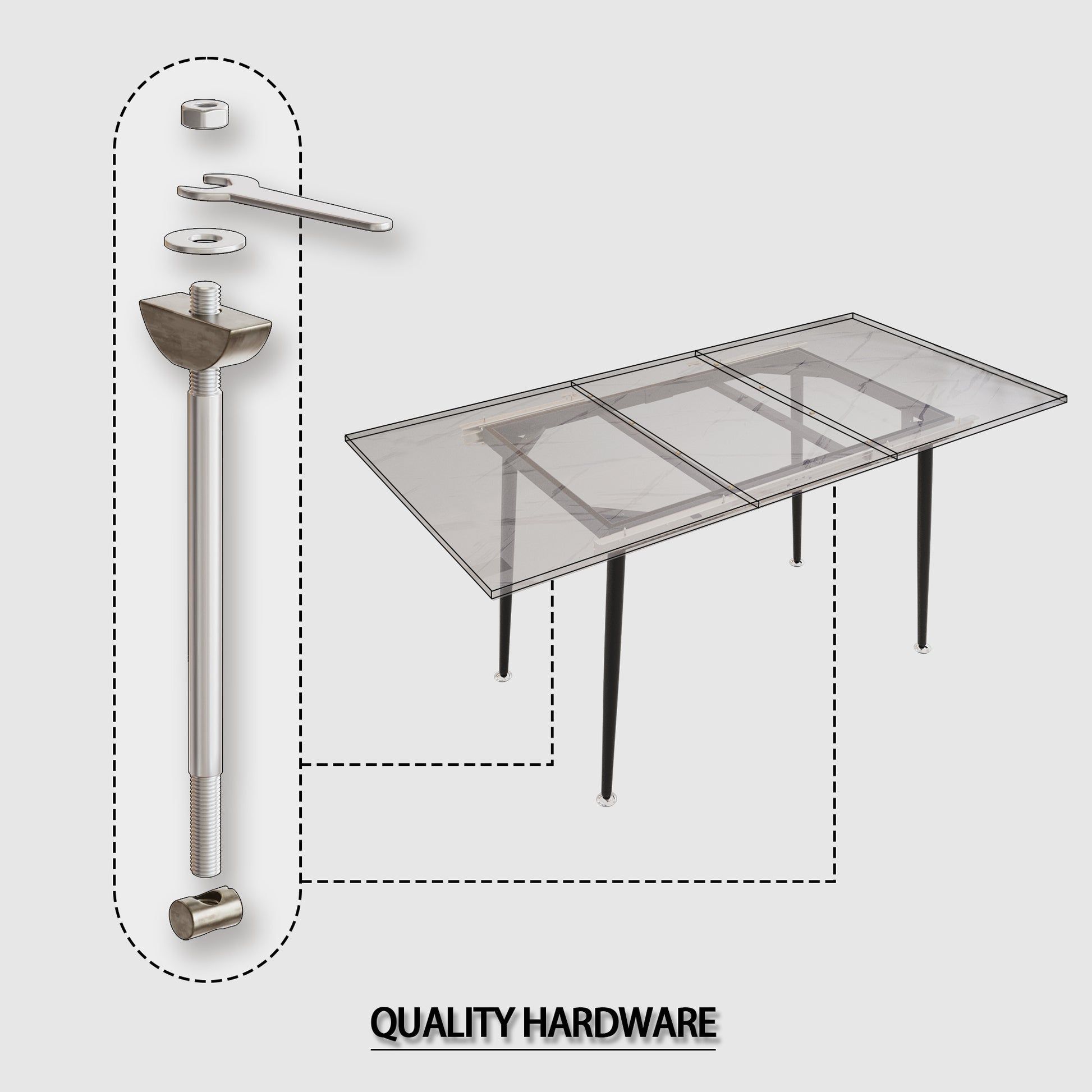63" Mdf Square White Marble Pattern Stretchable Dining Table, Modern Industrial Kitchen And Dining Table, Equipped With Tapered Black Metal Legs White Mdf