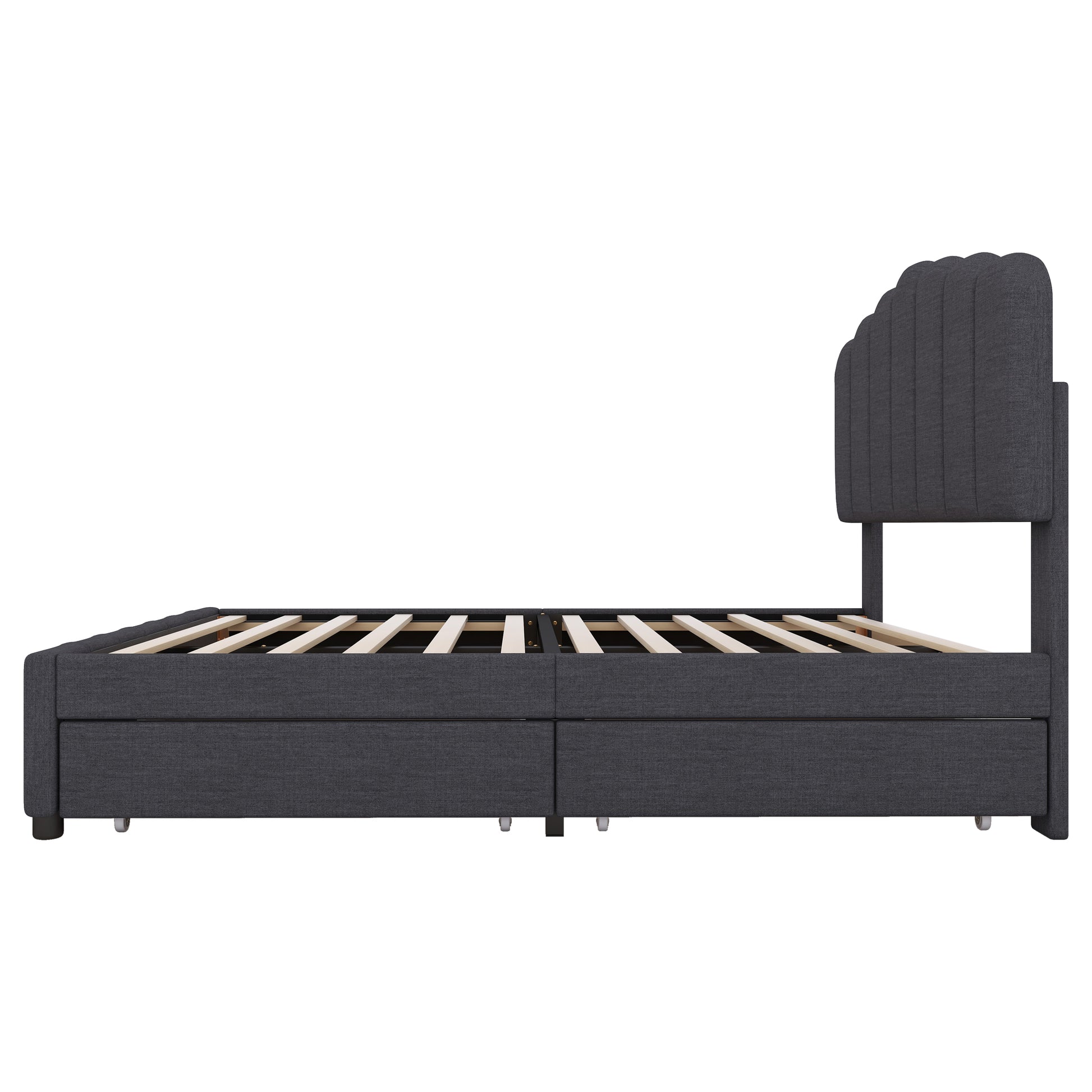 Full Size Upholstered Bed With 4 Storage Drawers,Wood Slat Support, Gray Full Gray Upholstered