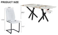 1 Table And 6 Chairs Set.A Rectangular Dining Table With A 0.39 Inch Imitation Marble Tabletop And Black Metal Legs.Paired With 6 Chairs With Pu Leather Seat Cushion And Black Metal Legs.F 1538,C 001 White Black Glass Metal