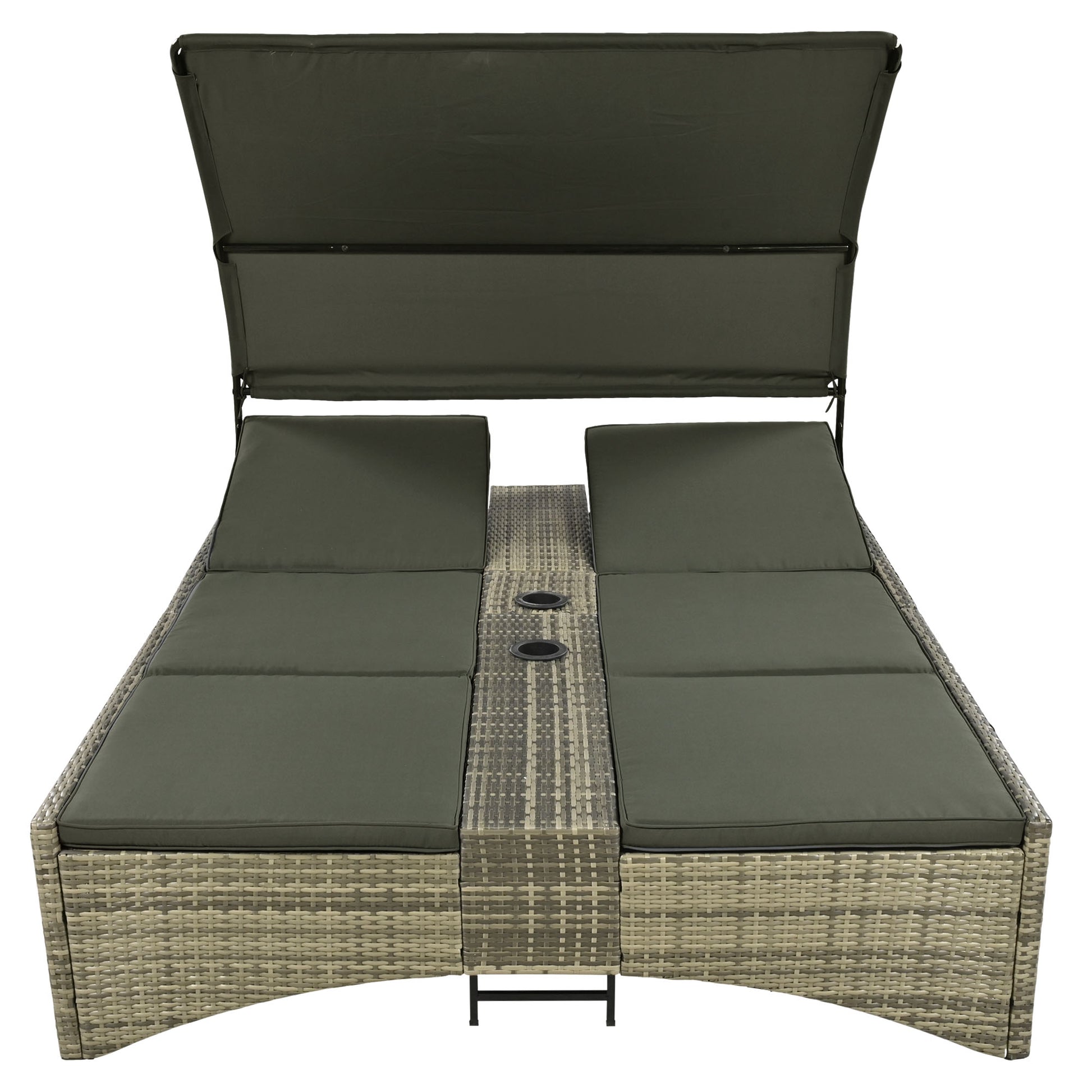 Patio Daybed Outdoor Daybed Outdoor Rattan Sun Lounger With Shelter Roof With Adjustable Backrest, Storage Box And 2 Cup Holders For Patio, Balcony, Poolside,Grey Yes Grey Seats 2 Water Resistant Frame Water Resistant Cushion Garden & Outdoor Sectional