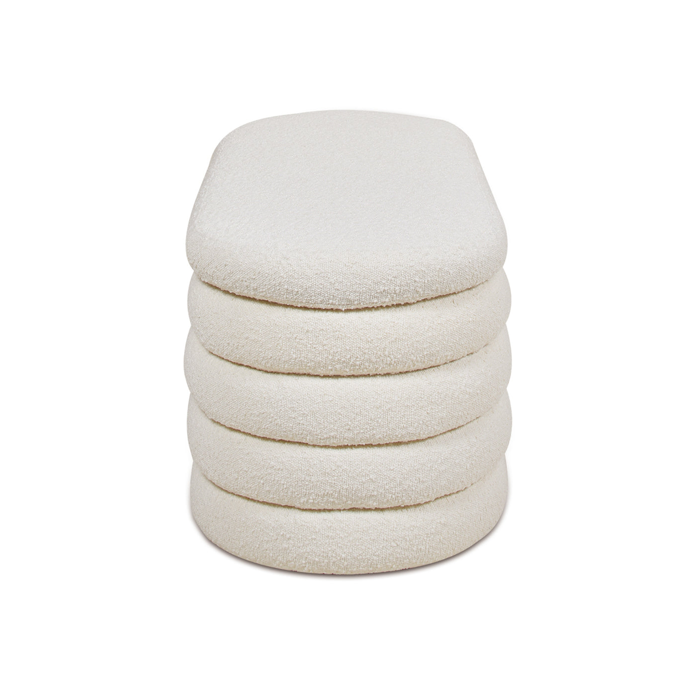 Fuji 49" Upholstered Oval Storage Bench, Ivory White Boucle White Foam Boucle