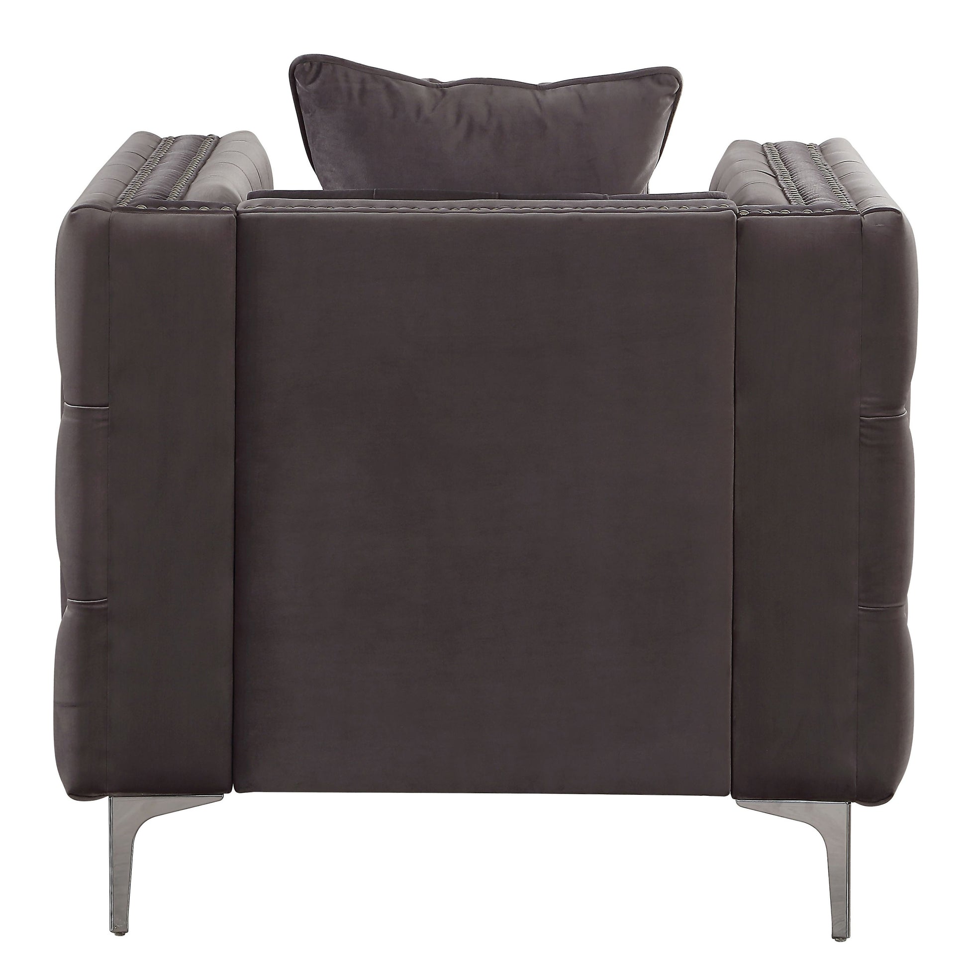 Dark Grey Tufted Pillow Back Accent Chair Dark Gray Primary Living Space Velvet