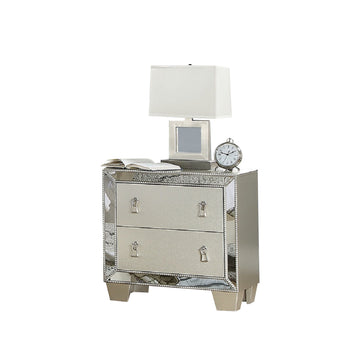 Contemporary 2 Drawers Nightstand In Silver Silver 2 Drawers Bedroom Rectangle Easy Assembly Mdf