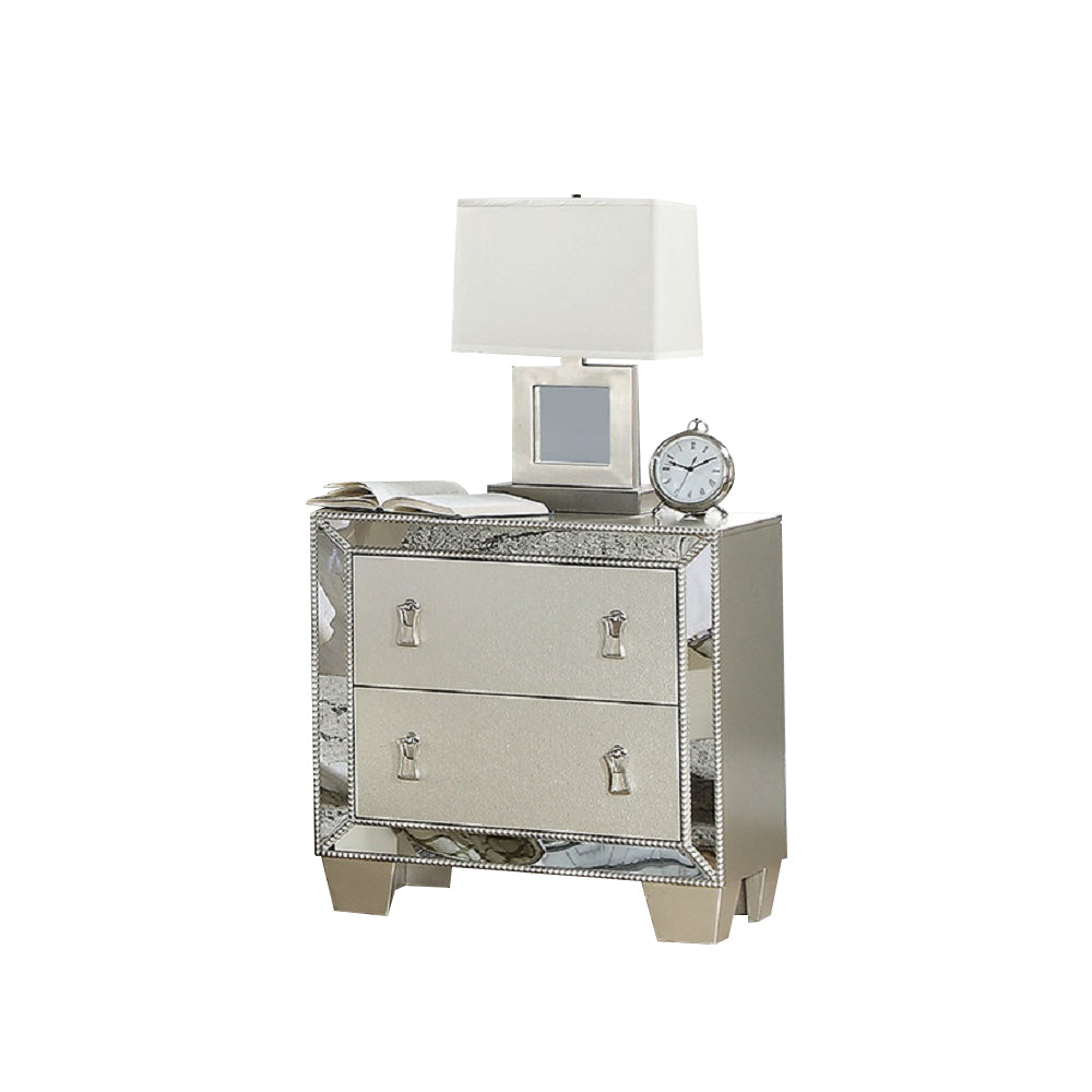 Contemporary 2 Drawers Nightstand In Silver