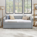 Twin Size Daybed With Trundle Upholstered Sofa Bed, With Vertical Stripes, Linen Fabric, Grey 82.5