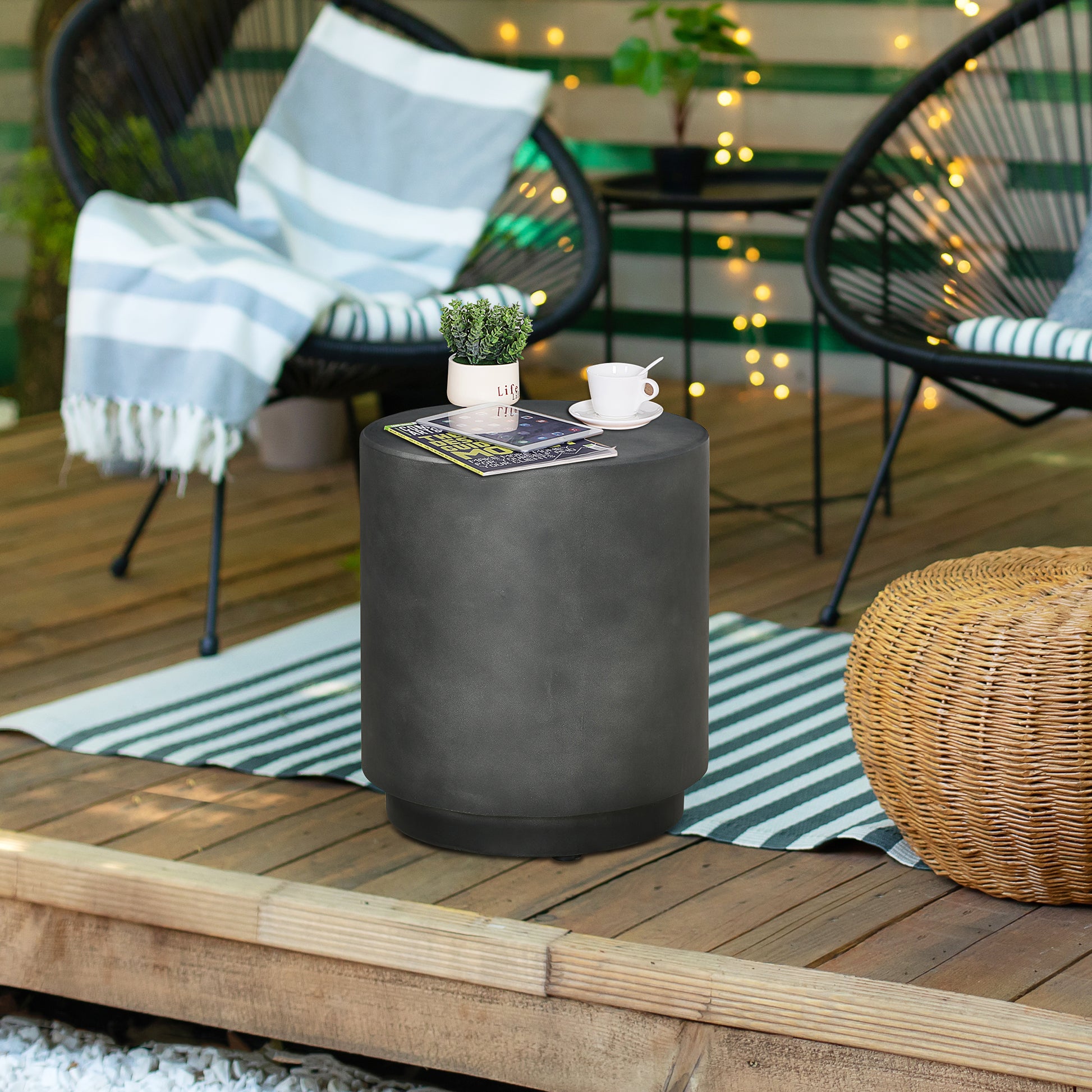 Homcom Round Side Table, Lightweight Accent Table With Concrete Finish, End Table With 4 Adjustable Feet For Indoor, Outdoor, Dark Gray Dark Gray Mdf