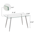 Glass Dining Table, Modern Rectangular Table With Tempered Glass Tabletop & Sliver Metal Legs, Simplistic Kitchen Table, 51 X 27.5 X 29.5 Inch, Versatile Table For Home Office Transparent Glass