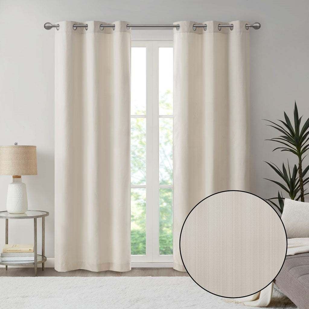 Basketweave Room Darkening Curtain Panel Pair 2 Pcs Window Panels Ivory Polyester