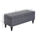 Homcom Storage Ottoman, Linen Fabric Button Tufted Storage Bench With Soft Close Lid For Living Room, Entryway Or Bedroom, Dark Heather Grey Grey Fabric