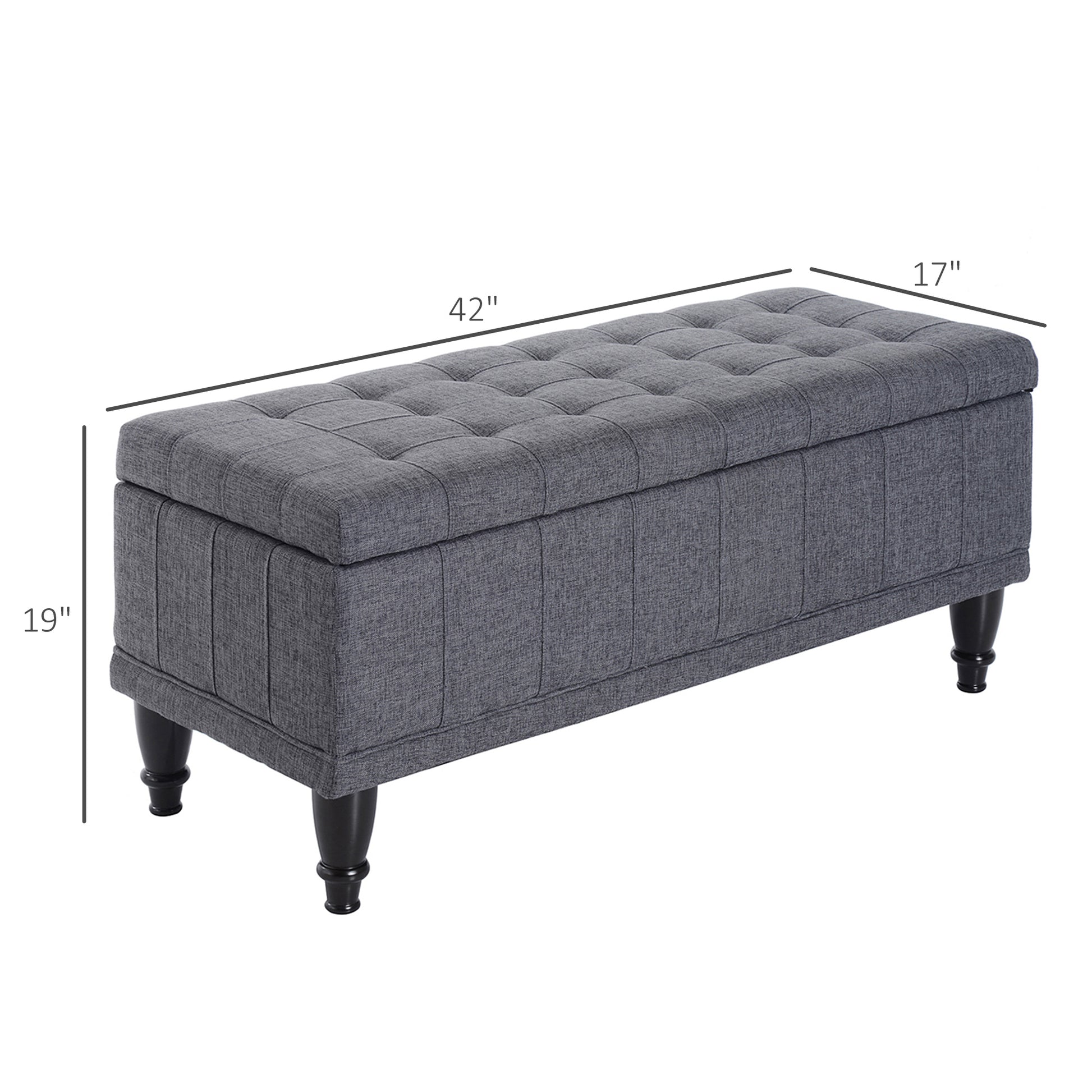 Homcom Storage Ottoman, Linen Fabric Button Tufted Storage Bench With Soft Close Lid For Living Room, Entryway Or Bedroom, Dark Heather Grey Grey Fabric