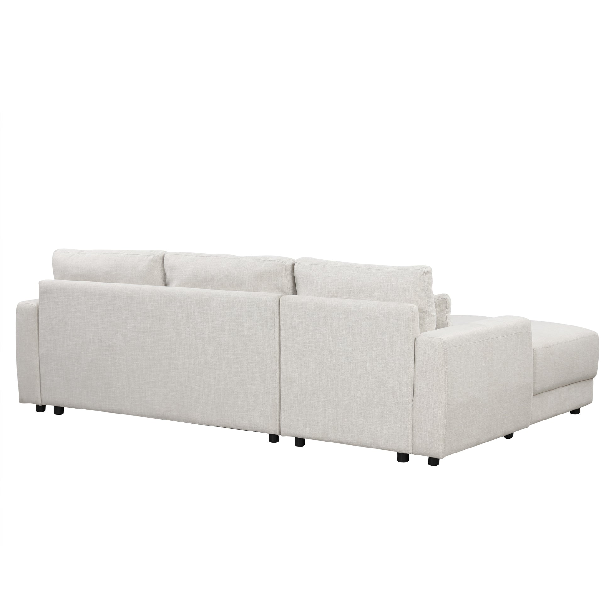 L Shaped Modular Sectional Sofa With Removable Back Cushions And 3 Pillows, Suitable For Living Rooms, Offices, And Apartments Beige Wood Linen 3 Seat