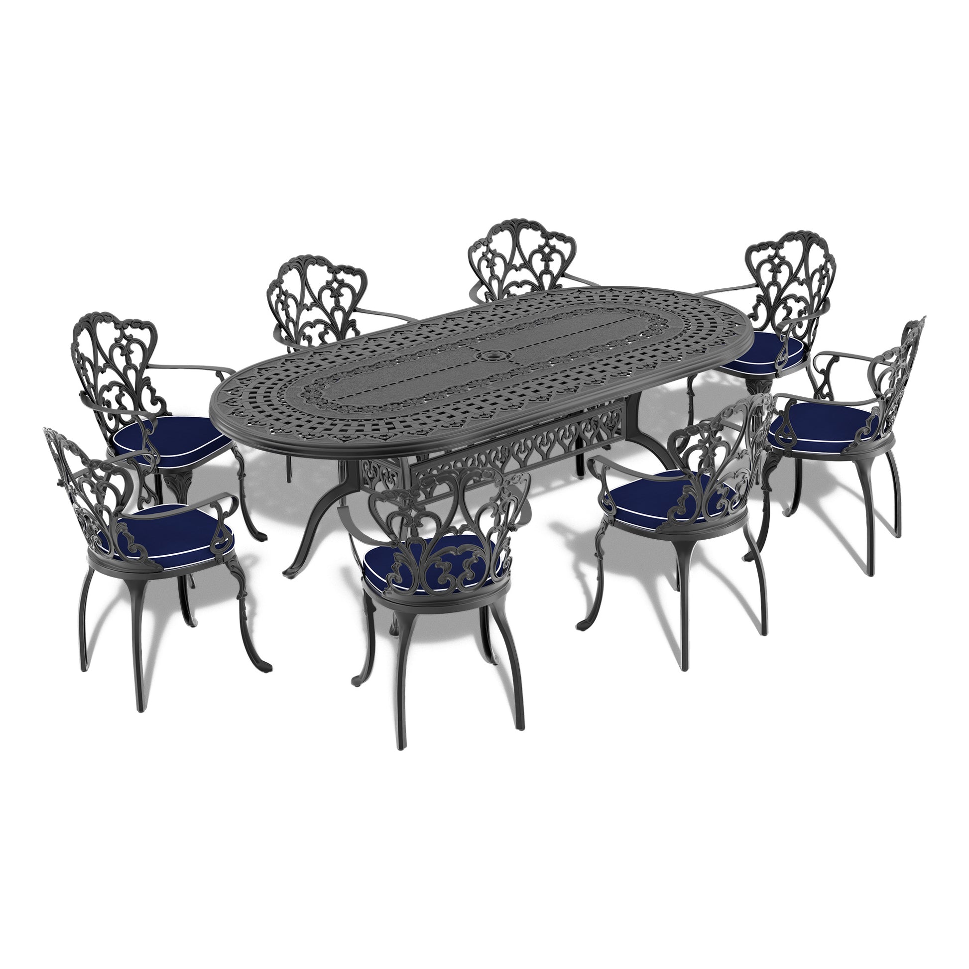 L81.89*W41.34 Inch Cast Aluminum Patio Dining Table With Black Frame And Umbrella Hole Dining Set Black Rust Resistant Frame Garden & Outdoor Complete Patio Sets Aluminium