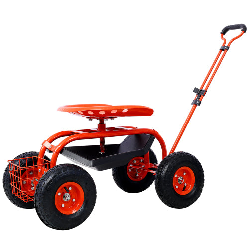 Garden Cart Rolling Scooter, Adjustable Height Heavy Duty Scooter, Rolling Garden Cart With 4 Wheels And Extendable Handle, Garden Stool Cart With 360 Degree Seat And Tool Tray Red Red Garden & Outdoor Iron