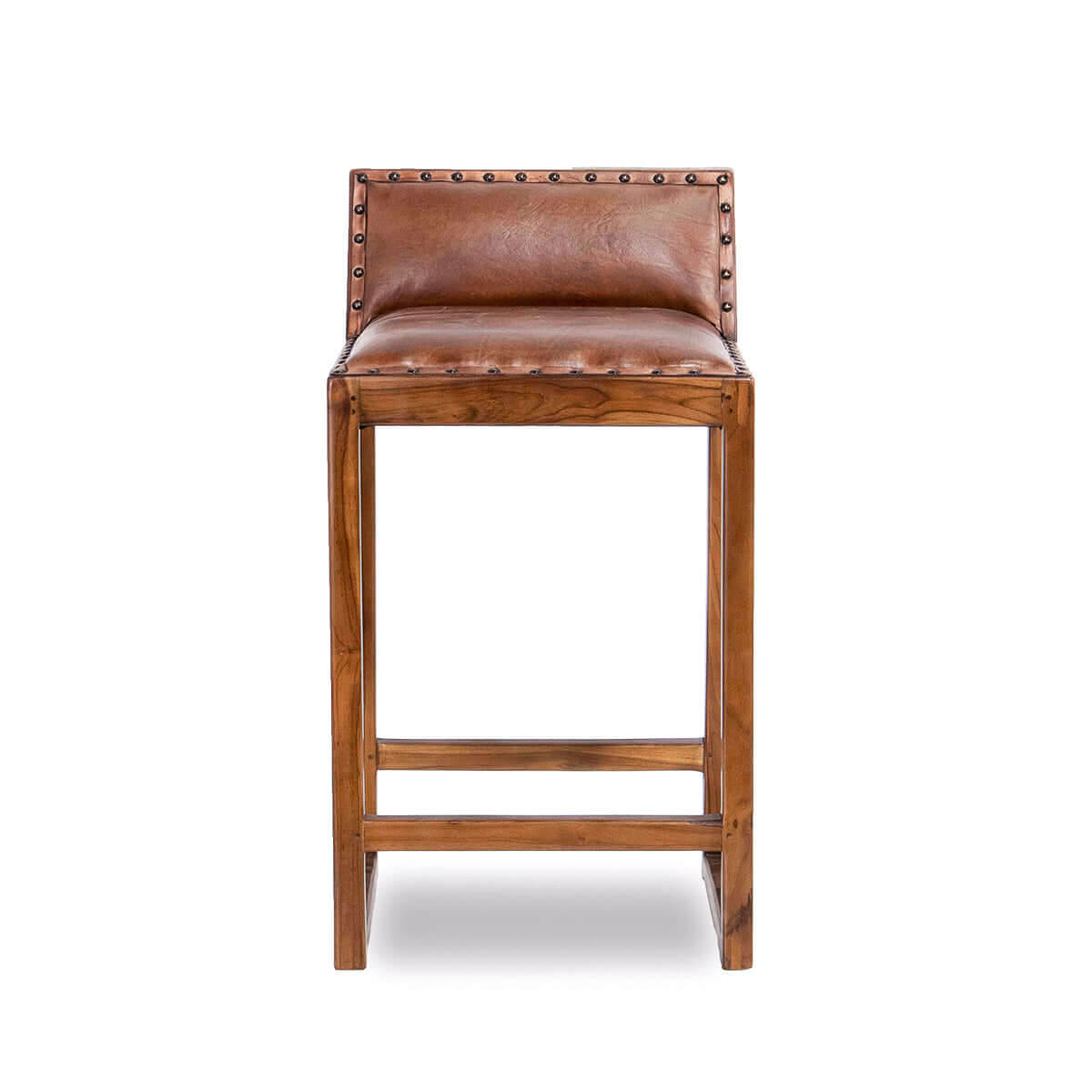 Gavin 25'' Solid Wood Genuine Leather Counter Stool Solid Natural,Rustic,Tan Brown Dining Room Foam Wipe Clean Bar Stools Foam Genuine Leather,Solid Wood