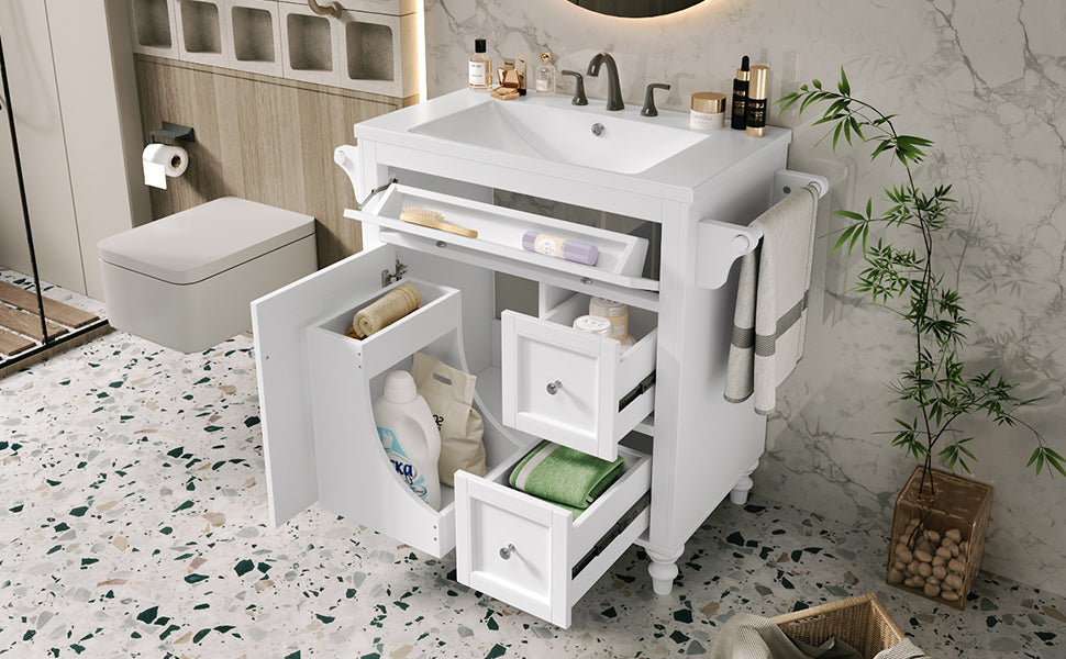30'' Bathroom Vanity With Top Sink, Modern Bathroom Storage Cabinet With 2 Drawers And A Tip Out Drawer, Single Sink Bathroom Vanity Same As N710S130001K White Bathroom Modern Solid Wood Mdf Resin