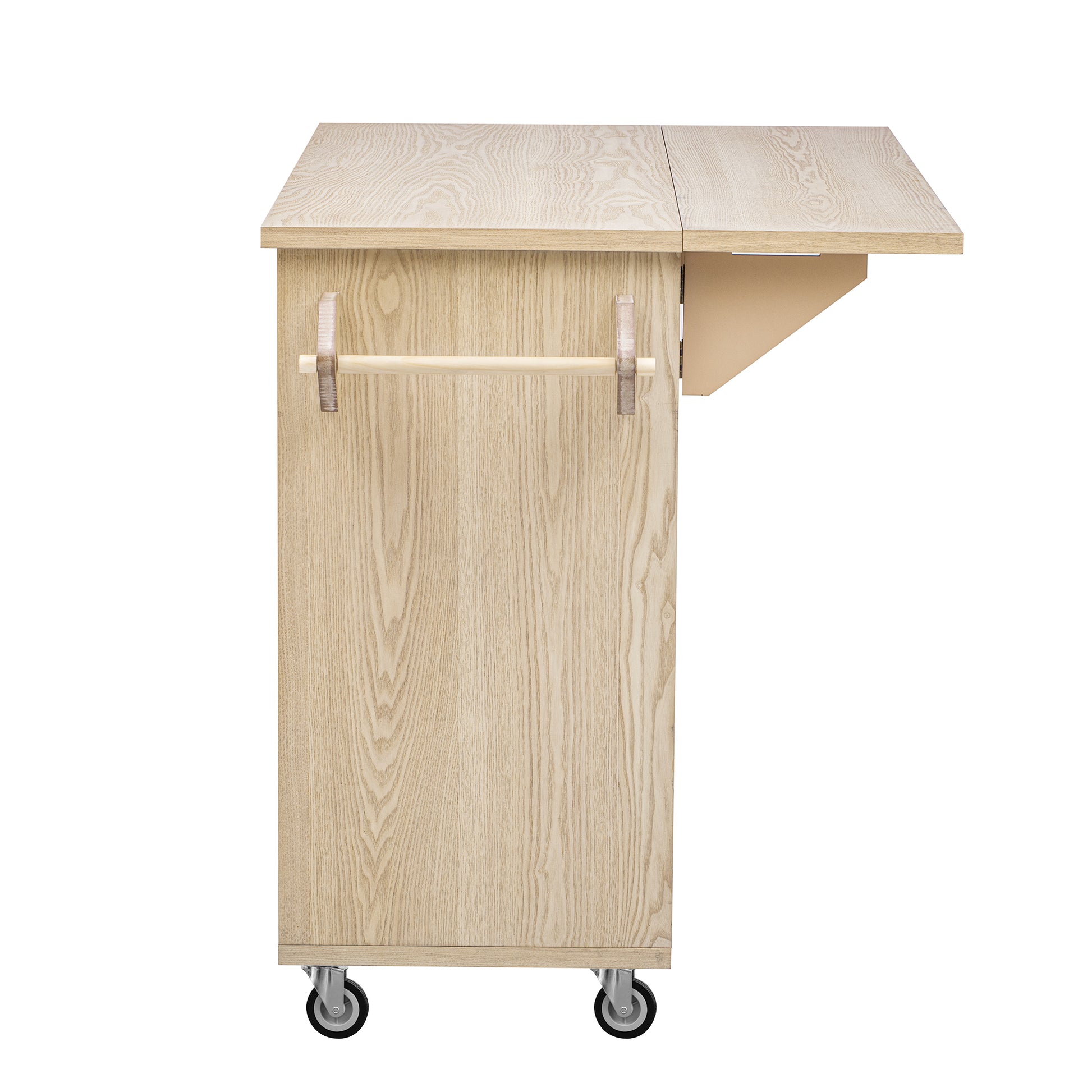 K&K 51.2"W Ash Veneer Not Cheap Paper Solid Wood Handwoven Kitchen Island With Drop Leaf, Coastal Kitchen Island On Wheels With Internal Storage Rack, Rolling Kitchen Cart, Nature Wood Natural Wood