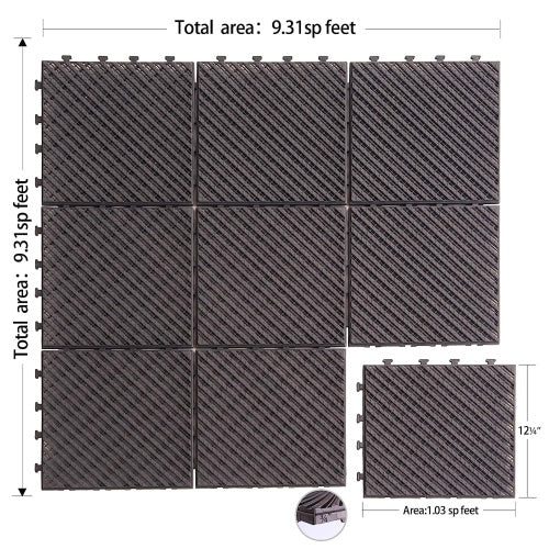 Patio Interlocking Deck Tiles, 12"X12" Square Composite Decking Tiles, Four Slat Plastic Outdoor Flooring Tile All Weather For Balcony Porch Backyard, Dark Brown, Pack Of 36 Dark Brown Plastic