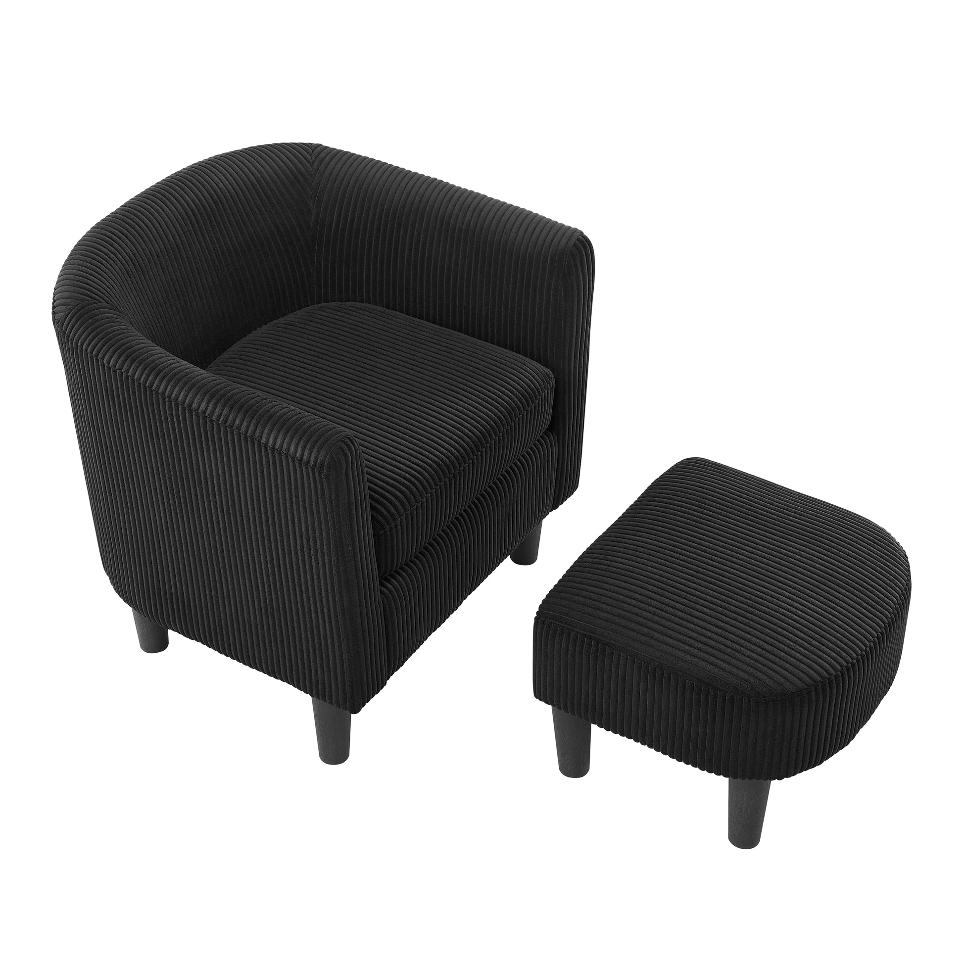 Modern Accent Chair,Upholstered Arm Chair Linen Corduroy Single Sofa Chair With Ottoman Foot Rest Comfy Armchair For Living Room Bedroom And Office,Black Black Fabric