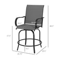 Outsunny Outdoor Bar Stools With Armrests, Set Of 2 360 Swivel Bar Height Patio Chairs With High Density Mesh Fabric, Steel Frame Dining Chairs For Balcony, Poolside, Backyard, Gray Gray Steel