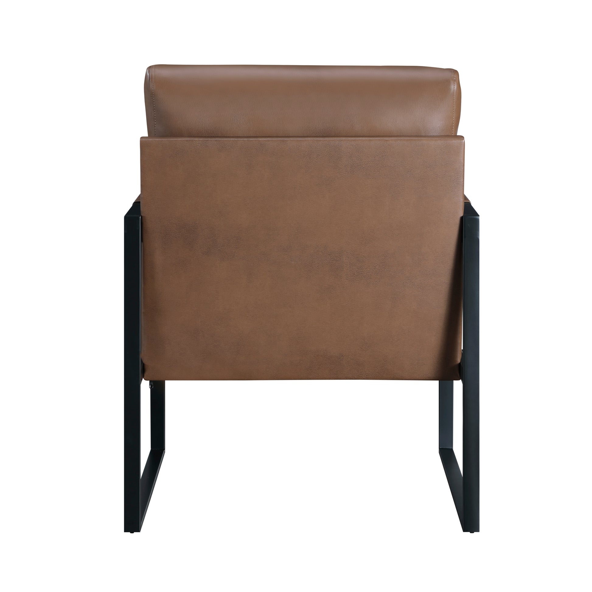 Modern Accent Chair Cushioned Seat Brown Faux Leather Upholstery Black Metal Frame 1Pc Style Comfort Durability Elegance Look Brown Primary Living Space Industrial,Mid Century Modern,Modern Metal