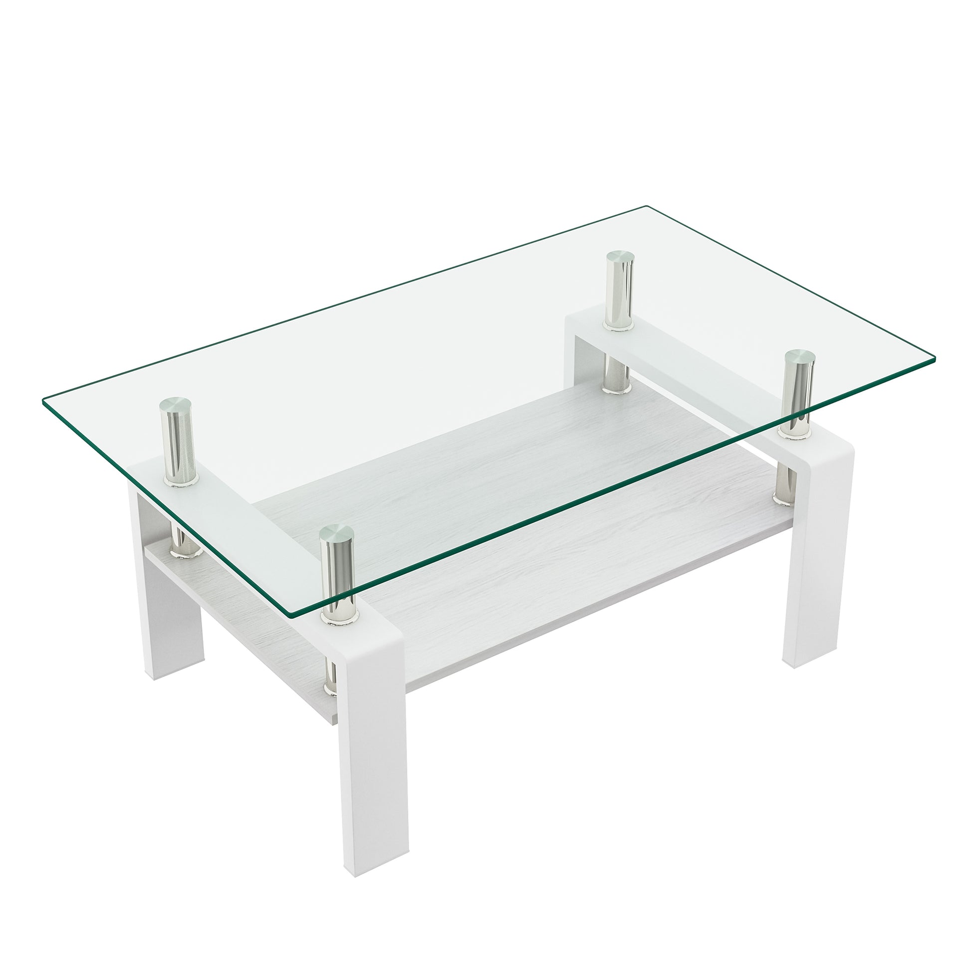 Rectangle Coffee Table, Tempered Glass Tabletop With Mdf Layer, Modern Table For Living Roomtransparent Glass Transparent Tempered Glass