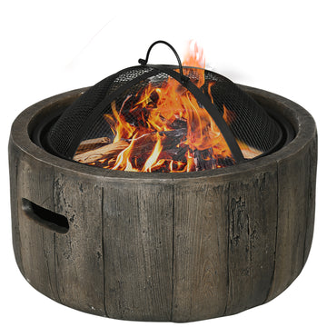 Outsunny Outdoor Fire Pit, 18 Inch Metal Wood Burning Fireplace With Spark Cover, Poker, Woodgrain Design For Patio, Picnic, Backyard, Dark Brown Brown Metal