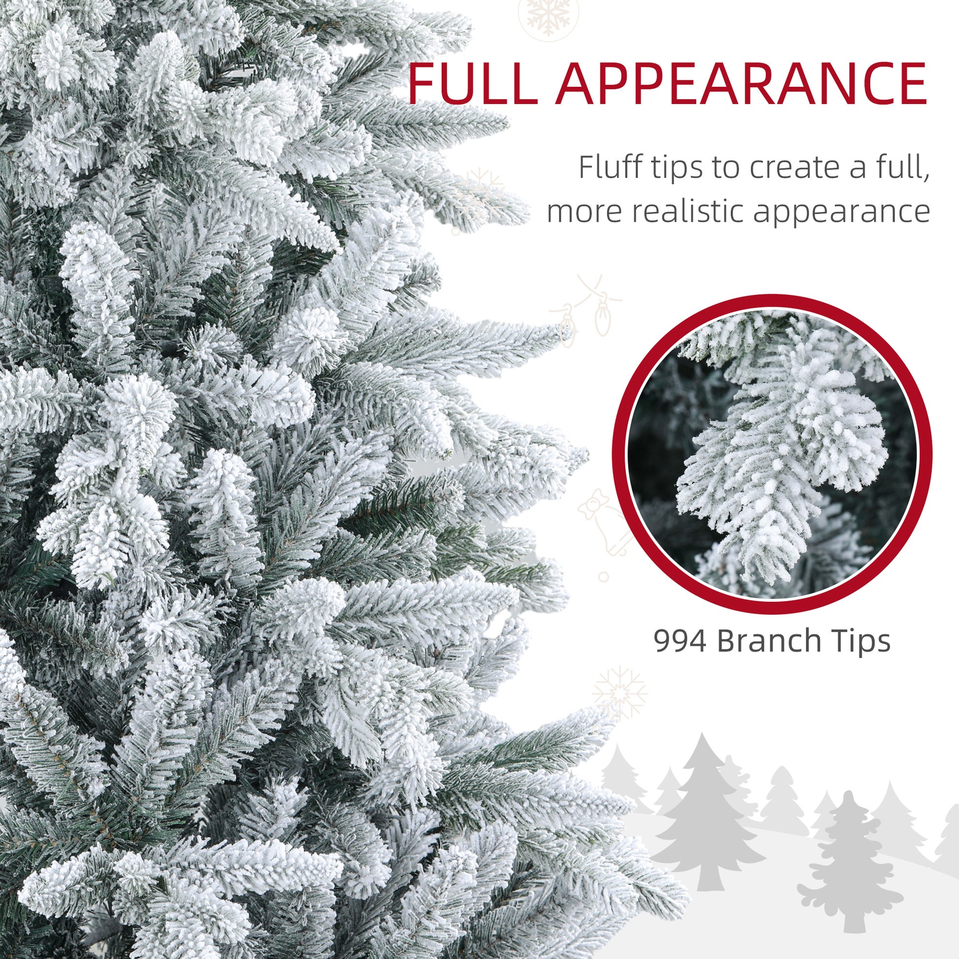 Homcom 6Ft Snow Flocked Artificial Christmas Tree With 994 Tips, Foldable Metal Stand, Easy Assembly, Hinged Xmas Tree For Home, Office, Holiday, Green Green Plastic