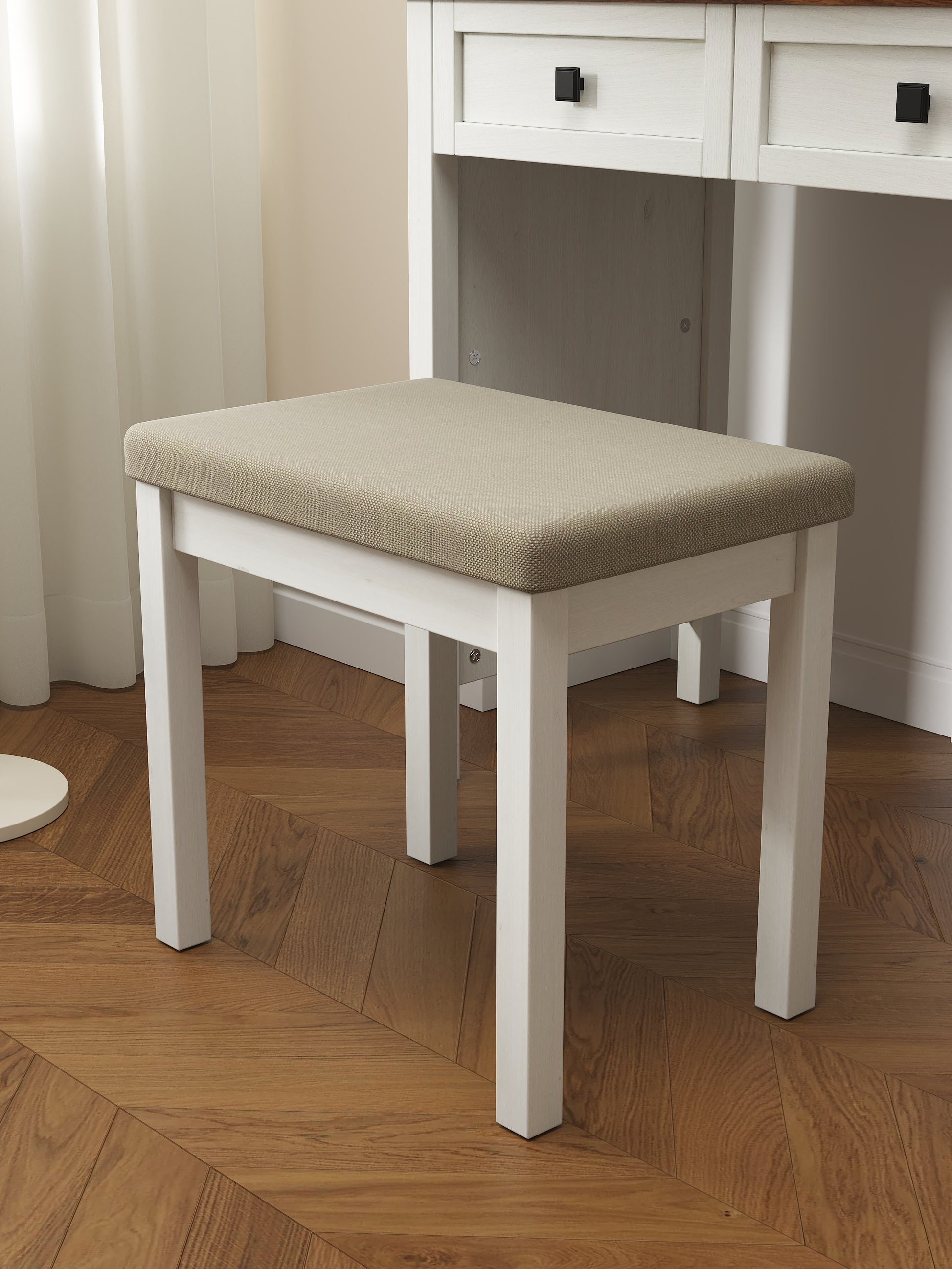 46.5'' Farmhouse Makeup Vanity Desk With Adjustible Led Lighted Mirror And Charging Station For Bedroom, Rustic Dressing Vanity Table With Side Cabinet And Cushioned Stool For Women Natural Wood Drawer 5 Drawers & Above Bedroom Antique Particle Board Mdf