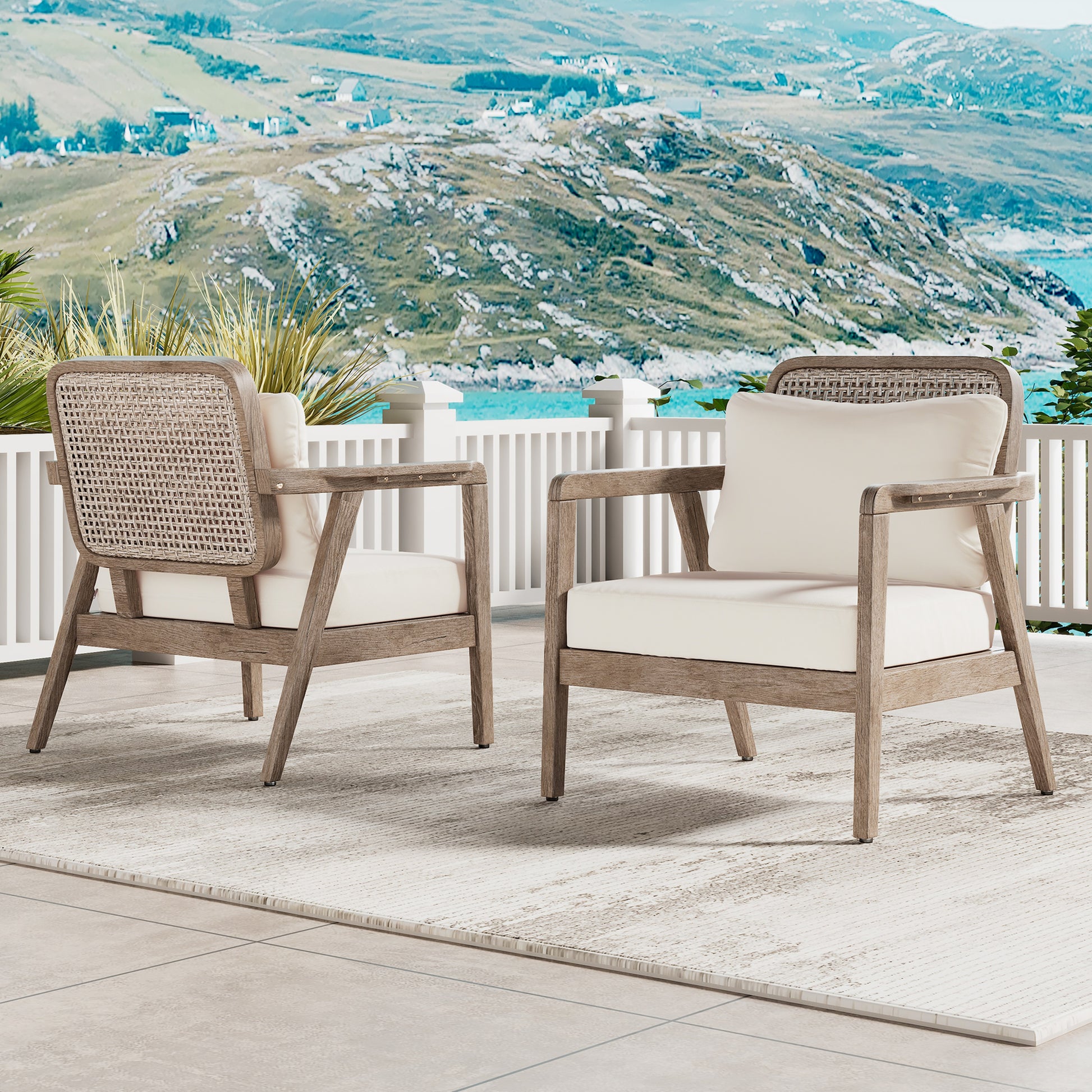 Set Of Outdoor Acacia Wood Patio Club Chair, Patio Furniture,Waterpr