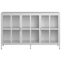 Heavy Duty Metal Modern Sideboard Buffet Cabinet With Storage Premium Steel Storage Cabinet ,Adjustable Feet,Glass Doors,Large Capacity Organizer Accent Chests 3 4 Spaces Antique White Primary Living Space Glass Doors Modern Metal Metal