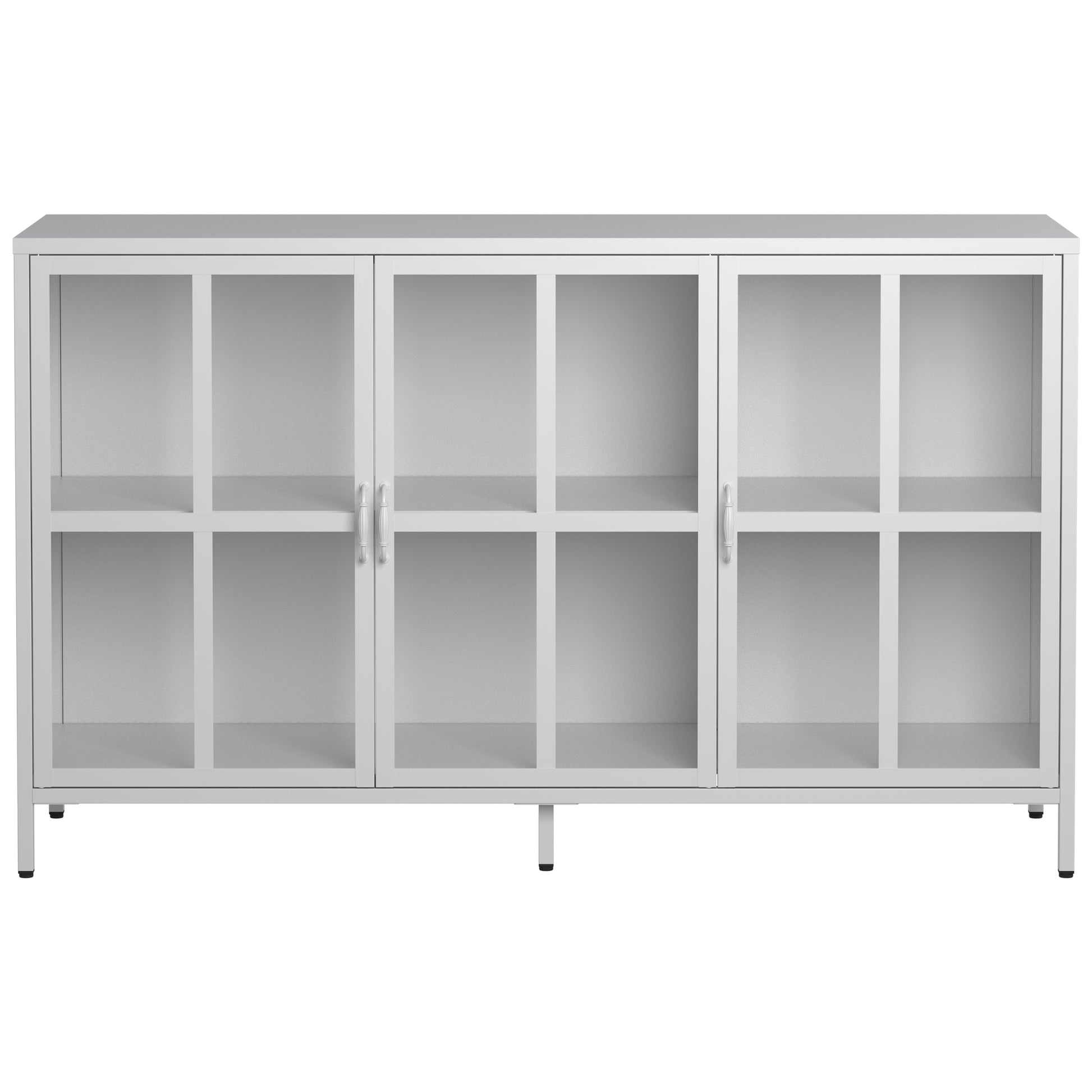 Heavy Duty Metal Modern Sideboard Buffet Cabinet With Storage Premium Steel Storage Cabinet ,Adjustable Feet,Glass Doors,Large Capacity Organizer Accent Chests 3 4 Spaces Antique White Primary Living Space Glass Doors Modern Metal Metal